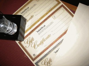 Sake Shop Gift Certificates